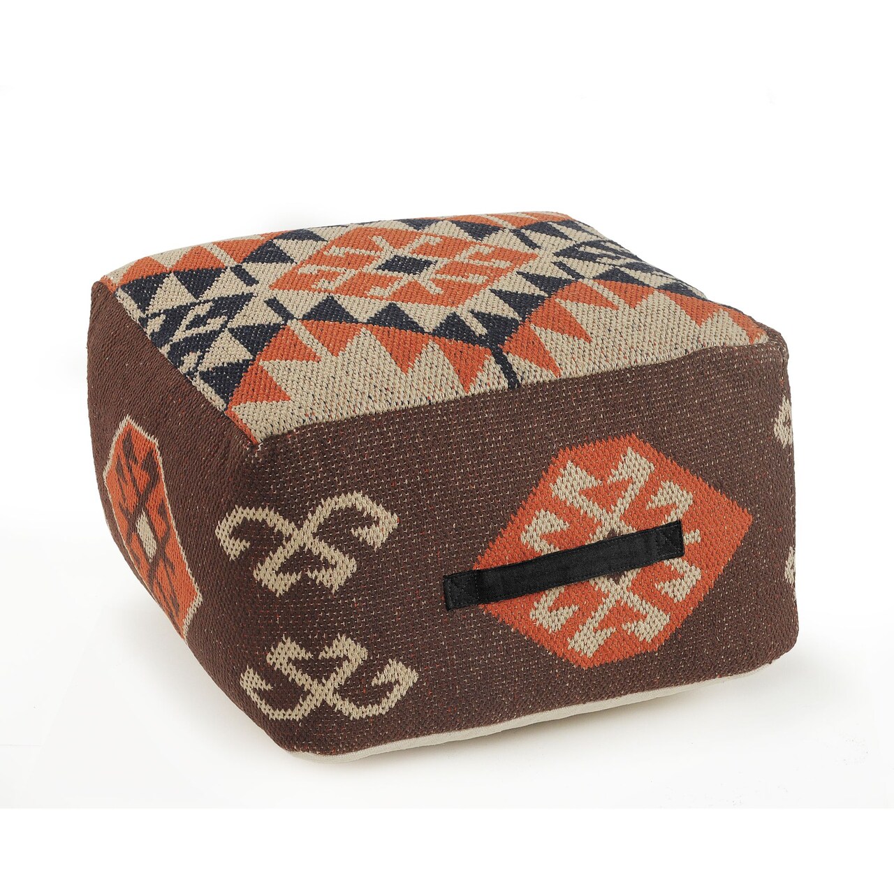 Laddha Home Designs 18" Brown and Orange Southwestern Square Pouf Ottoman